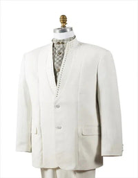 Western Suit - Cowboy Tuxedo With Trim Collar - Rhinestone sequin Slim Fitted Jacket And Pants - Off White Tuxedo