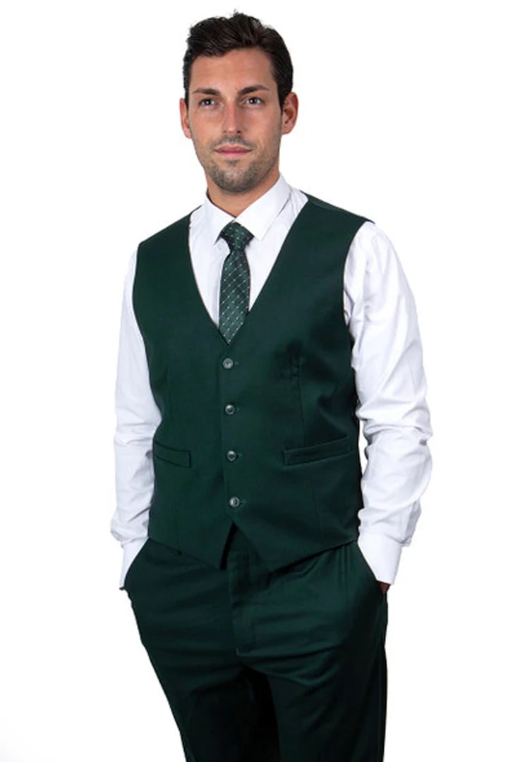 Men's Two Button Vested Stacy Adams Basic Hunter Green Suit – OvercoatUSA