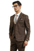 Mens Slim Fit Two Button Peak Lapel Vested Suit in Brown Windowpane Plaid