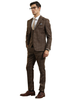Mens Slim Fit Two Button Peak Lapel Vested Suit in Brown Windowpane Plaid