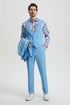 Men's Vested One Button Peak Lapel Stacy Adams Designer Suit in Sky Blue