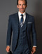 Mens 2 Button Vested Modern Fit Wool Suit in Navy Plaid