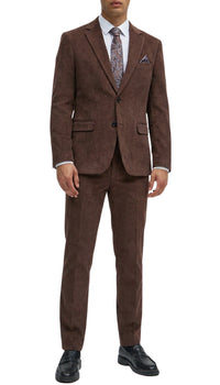 Mens Fall Fabric Cotton corduroy Suit - Winter Jacket and Pants in Color "Brown" - Brown front view