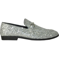 Bravo Mens Modern Glitter Sequin Prom Tuxedo Loafer in Silver Grey - Men's Dress Shoes