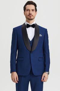 Men's Stacy Adams Vested One Button Shawl Lapel Designer Tuxedo in Indigo Blue