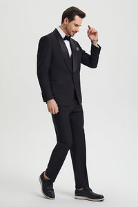 Men's Stacy Adams Vested One Button Shawl Lapel Designer Tuxedo in Black
