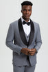 Men's Stacy Adams Vested One Button Shawl Lapel Designer Tuxedo in Grey