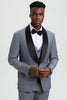 Men's Stacy Adams Vested One Button Shawl Lapel Designer Tuxedo in Grey
