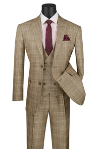 Renaissance Collection - Regular Fit Glen Plaid 3 Piece Suit Camel