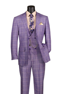 Renaissance Collection - Regular Fit Glen Plaid 3 Piece Suit Light Purple