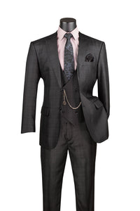Renaissance Collection - Regular Fit Glen Plaid 3 Piece Suit Black