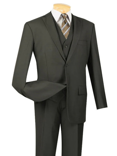 (36S) Regular Fit 3 Piece Dark Olive Suit