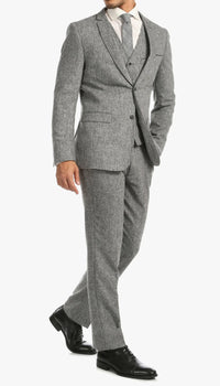 Men’s Grey Tweed Three Piece Suit – Vintage British Fabric Slim Fit Wedding & Business Wear