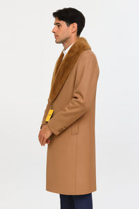 Mens Full Length And Cashmere Overcoat - Winter Topcoats - Light Brown Coat - Dark Camel - Vecuna Color
