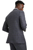 Men's Stacy Adams Peak Lapel Suit with Double Breasted Vest in Charcoal Grey Windowpane Plaid