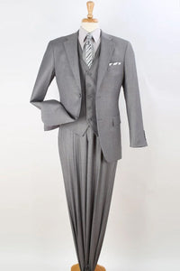 Mens Two Button Classic Fit Vested Suit in Light Grey