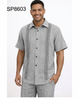Men’s Gray Embroidered Walking Suit Set – 2 Piece Short Sleeve Casual Outfit