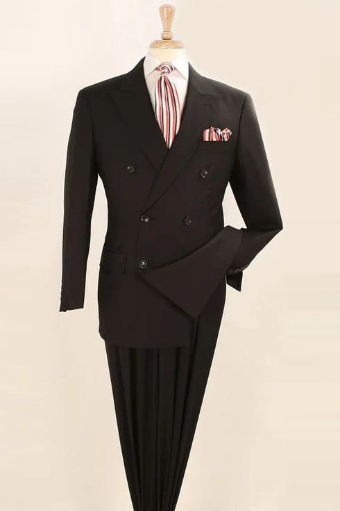 Mens Classic Double Breasted Luxury Wool Feel Suit In Black