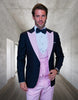 Statement Men's Black Vested with Pink Peak Lapel 100% Wool Tuxedo