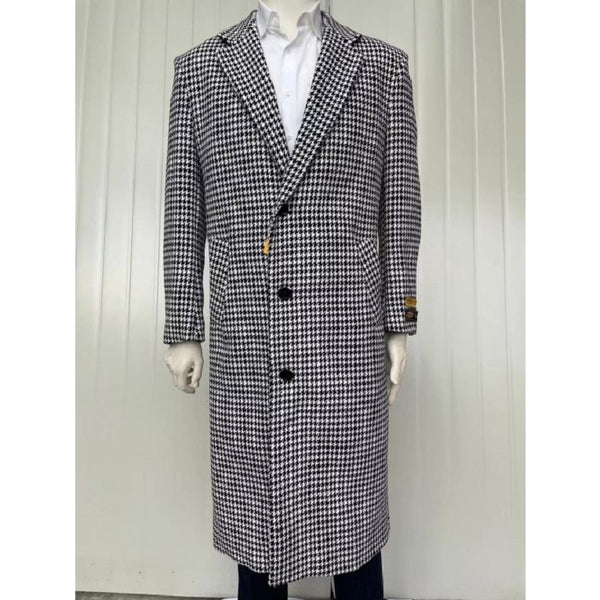 MENS FULL LENGTH WHITE WOOL COAT AND CASHMERE BLACK AND WHITE OVERCOAT - WINTER TOPCOATS