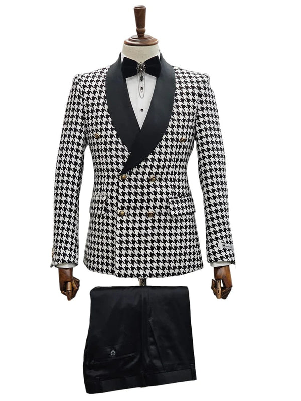 Double Breasted Tuxedo Suit  - Slim fitted Suit -  Black and White Suit - Shawl Collar