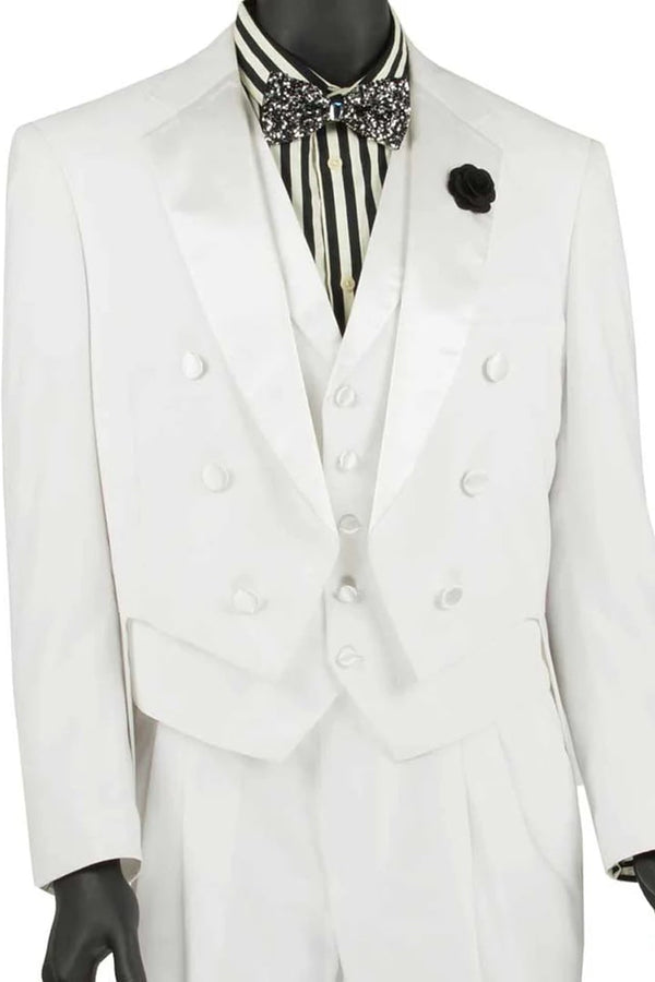 All White Mens Tuxedo -  Wedding Suit - Mens Classic Vested Tail Wedding Tuxedo In White