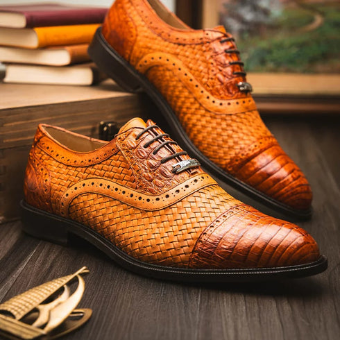 Marco Di Milano John Men's Shoes Exotic Caiman Crocodile / Woven Leather Dress Oxfords