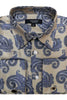 Men's Fancy French Cuff Long Sleeve Dress Shirt in Tan & Blue Paisley