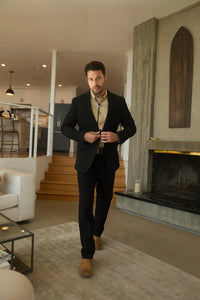 Mens Black Western Sport Suit with Elbow Patch Detail