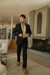 Mens Black Western Sport Suit with Elbow Patch Detail