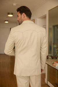Mens Western Beige Suit with Elbow Patches – Classic Smart Casual Style