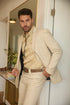 Mens Western Beige Suit with Elbow Patches – Classic Smart Casual Style