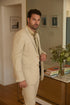 Men’s Beige Western Sport Coat Suit with Suede Elbow Patches