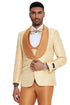 Mens Slim Fit Vested Wedding Prom Shawl Lapel Paisley Tuxedo in Gold