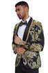 Mens One Button Shawl Lapel Wedding Prom Tuxedo in Shiny Black Paisley