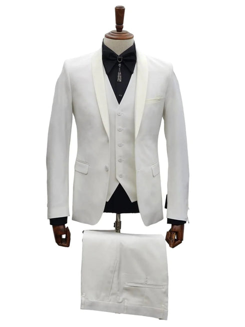 Ivory Tuxedo - Cream Wedding Suit  - Off White Groom 2 Button Lapel Suit