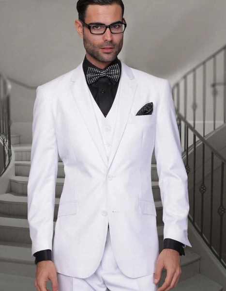 white dress shirt for funeral Mens 2 Button Modern Fit Vested Wool Suit in White White / 36 Regular