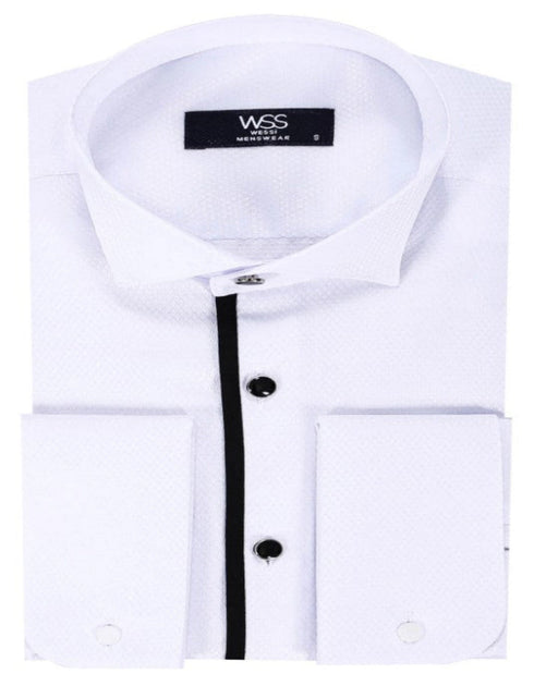Black Stripe Detailed White Men Tuxedo Shirt