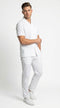 Mens White Seersucker Shadow Pinstripe Fabric 2 Piece Walking Set, Short Sleeve Shirt and Pants Summer Outfit