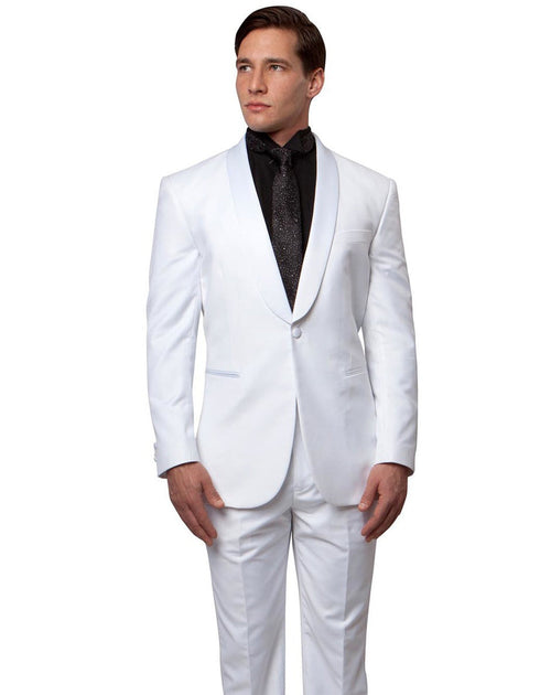 Mens Slim Fit Wool Shawl Tuxedo in White - Mens Slim Fitted Tuxedo