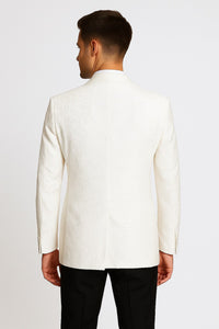 Men’s White Swirl Pattern Tuxedo Jacket with White Satin Shawl Lapel