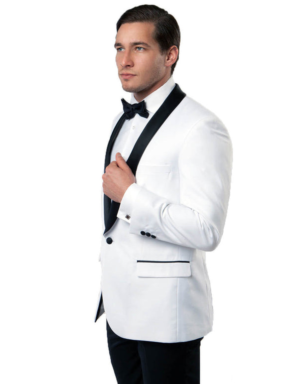 Mens Modern Fit Wool Shawl Tuxedo in White