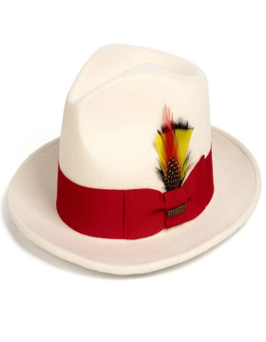 White and Red Dress Hat 1920s Fedora Style - Mens Classic Wool Fedora ...