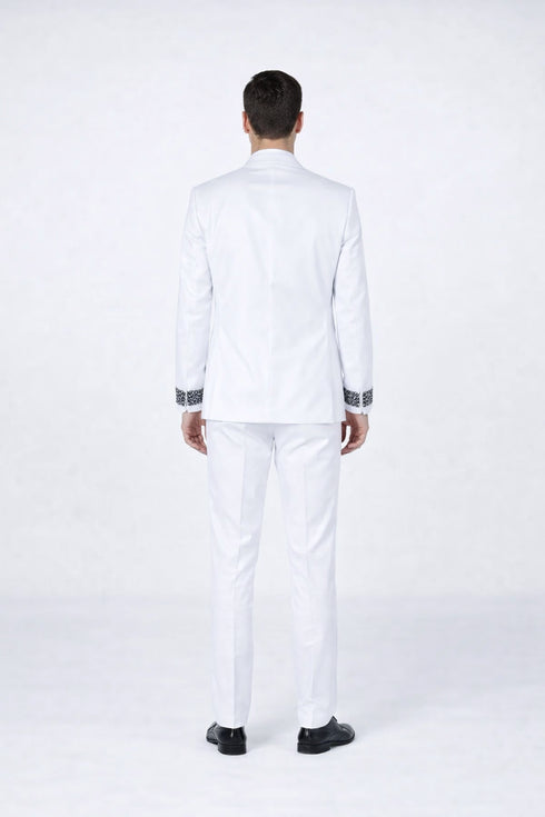 Men’s White Peak Lapel Tuxedo Set with Stones – 4 Pieces