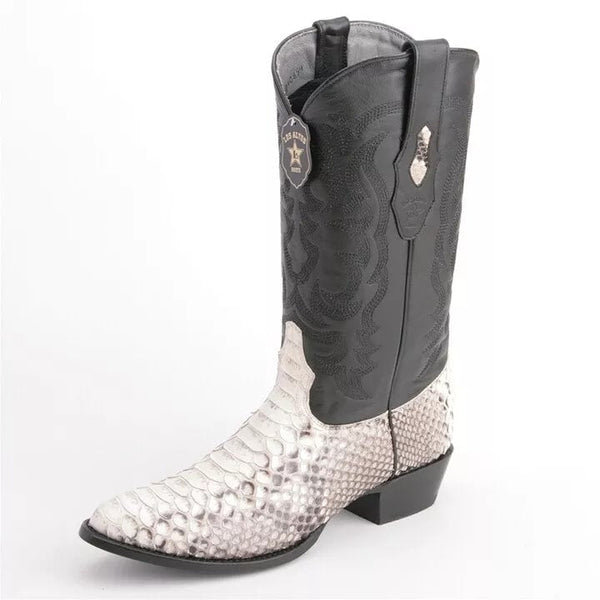 Los Altos Black & White Boots Genuine Python Skin