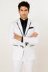 All White Mens Tuxedo -  Wedding Suit - Mens Two Button Slim Fit Vested Prom Tuxedo Suit With Trim In White