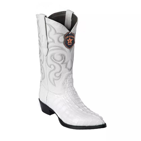 J Toe Cowboy Boots - J Toe Western Boots - Los Altos White J-Toe Genuine Caiman Tail