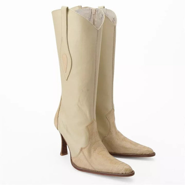 Los Altos Winter White Ostrich Leg Boot