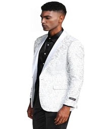 Prom Tuxedo 2026 - Men's Slim Fit Wedding & Prom Tonal Paisley White Tuxedo Jacket