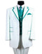 Mens Three Button Vested Barbershop Quarter Turquoise Pinstripe White Suit